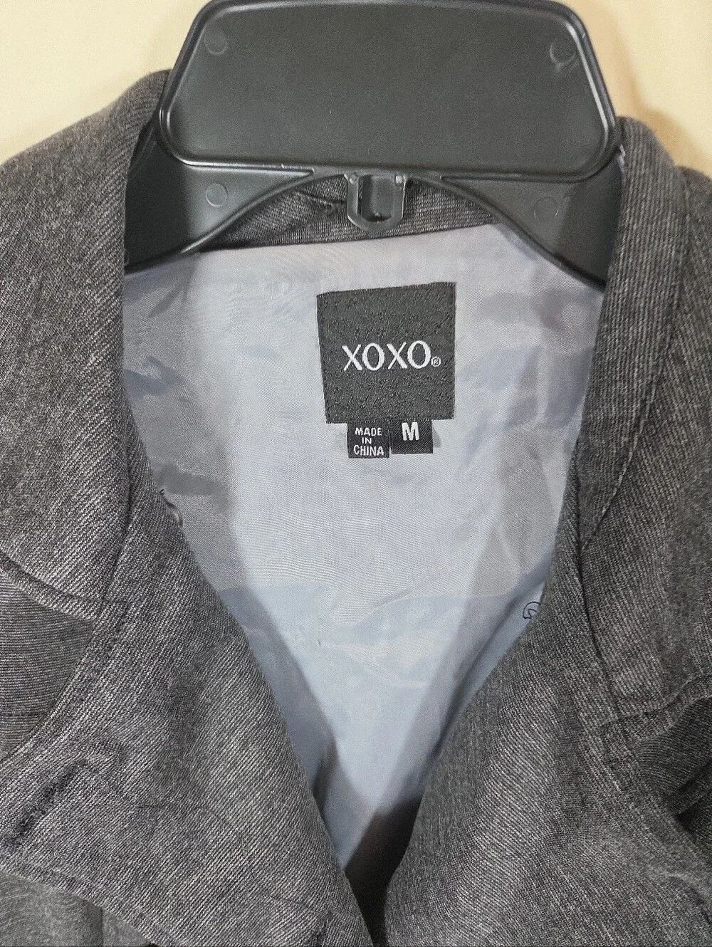 XOXO Women charcoal gray peacoat M double-breasted button closure Dark Academia